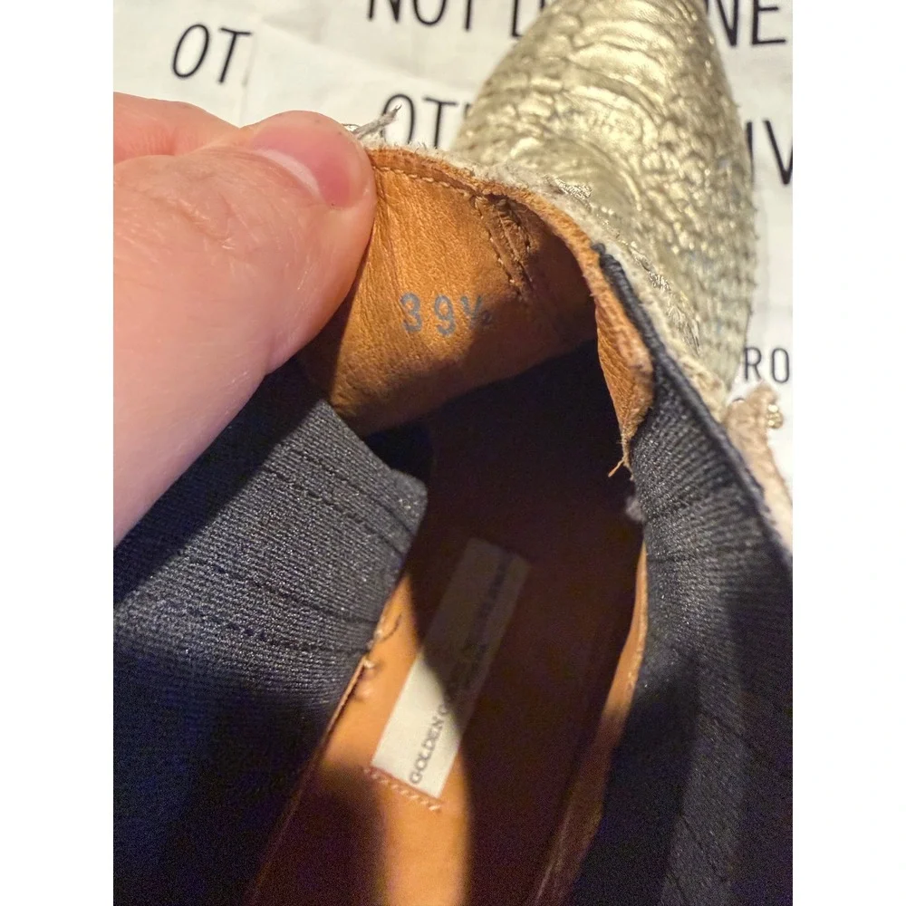Golden Goose Gold Snakeskin Embossed Leather Ankle Boots Western 39.5